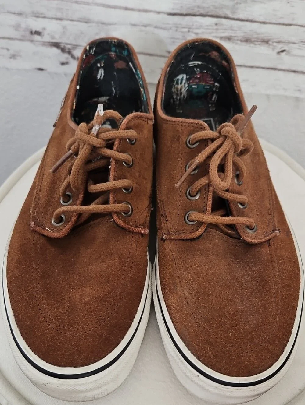 Vans Brown Suede Slip-On Lace-Up Loafers